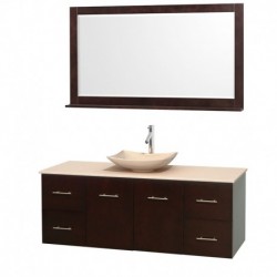 60 inch Single Bathroom Vanity in Espresso, Ivory Marble Countertop, Arista Ivory Marble Sink, and 58 inch Mirror