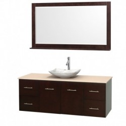 60 inch Single Bathroom Vanity in Espresso, Ivory Marble Countertop, Arista White Carrera Marble Sink, and 58 inch Mirror