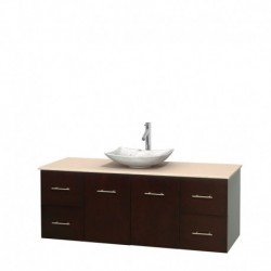 60 inch Single Bathroom Vanity in Espresso, Ivory Marble Countertop, Arista White Carrera Marble Sink, and No Mirror