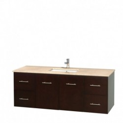 60 inch Single Bathroom Vanity in Espresso, Ivory Marble Countertop, Undermount Square Sink, and No Mirror