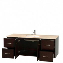 60 inch Single Bathroom Vanity in Espresso, Ivory Marble Countertop, Undermount Square Sink, and No Mirror