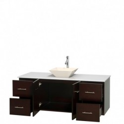 60 inch Single Bathroom Vanity in Espresso, White Man-Made Stone Countertop, Pyra Bone Porcelain Sink, and No Mirror