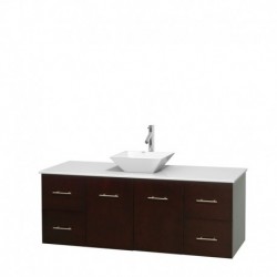 60 inch Single Bathroom Vanity in Espresso, White Man-Made Stone Countertop, Pyra White Porcelain Sink, and No Mirror