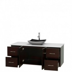60 inch Single Bathroom Vanity in Espresso, White Man-Made Stone Countertop, Altair Black Granite Sink, and No Mirror