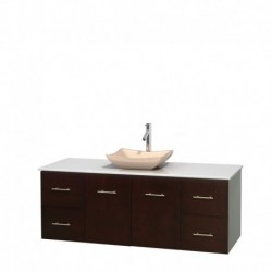 60 inch Single Bathroom Vanity in Espresso, White Man-Made Stone Countertop, Avalon Ivory Marble Sink, and No Mirror