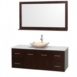 60 inch Single Bathroom Vanity in Espresso, White Man-Made Stone Countertop, Arista Ivory Marble Sink, and 58 inch Mirror