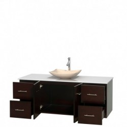 60 inch Single Bathroom Vanity in Espresso, White Man-Made Stone Countertop, Arista Ivory Marble Sink, and No Mirror