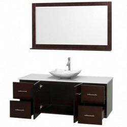 60 inch Single Bathroom Vanity in Espresso, White Man-Made Stone Countertop, Arista White Carrera Marble Sink, and 58 inch Mirr