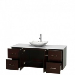 60 inch Single Bathroom Vanity in Espresso, White Man-Made Stone Countertop, Arista White Carrera Marble Sink, and No Mirror