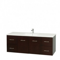 60 inch Single Bathroom Vanity in Espresso, White Man-Made Stone Countertop, Undermount Square Sink, and No Mirror