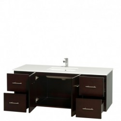 60 inch Single Bathroom Vanity in Espresso, White Man-Made Stone Countertop, Undermount Square Sink, and No Mirror