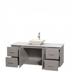 60 inch Single Bathroom Vanity in Gray Oak, White Carrera Marble Countertop, Pyra Bone Porcelain Sink, and No Mirror