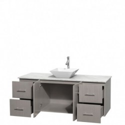 60 inch Single Bathroom Vanity in Gray Oak, White Carrera Marble Countertop, Pyra White Porcelain Sink, and No Mirror