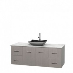 60 inch Single Bathroom Vanity in Gray Oak, White Carrera Marble Countertop, Altair Black Granite Sink, and No Mirror