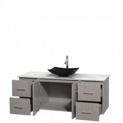60 inch Single Bathroom Vanity in Gray Oak, White Carrera Marble Countertop, Arista Black Granite Sink, and No Mirror