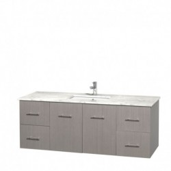 60 inch Single Bathroom Vanity in Gray Oak, White Carrera Marble Countertop, Undermount Square Sink, and No Mirror