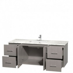 60 inch Single Bathroom Vanity in Gray Oak, White Carrera Marble Countertop, Undermount Square Sink, and No Mirror