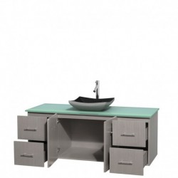 60 inch Single Bathroom Vanity in Gray Oak, Green Glass Countertop, Altair Black Granite Sink, and No Mirror