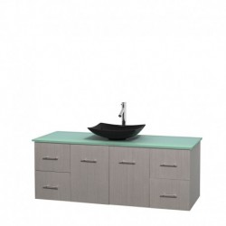 60 inch Single Bathroom Vanity in Gray Oak, Green Glass Countertop, Arista Black Granite Sink, and No Mirror