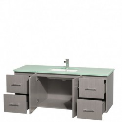 60 inch Single Bathroom Vanity in Gray Oak, Green Glass Countertop, Undermount Square Sink, and No Mirror
