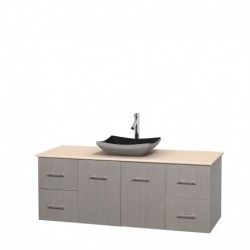 60 inch Single Bathroom Vanity in Gray Oak, Ivory Marble Countertop, Altair Black Granite Sink, and No Mirror