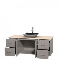 60 inch Single Bathroom Vanity in Gray Oak, Ivory Marble Countertop, Altair Black Granite Sink, and No Mirror
