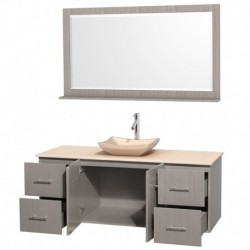 60 inch Single Bathroom Vanity in Gray Oak, Ivory Marble Countertop, Avalon Ivory Marble Sink, and 58 inch Mirror
