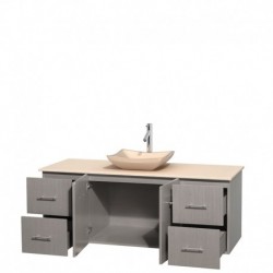 60 inch Single Bathroom Vanity in Gray Oak, Ivory Marble Countertop, Avalon Ivory Marble Sink, and No Mirror