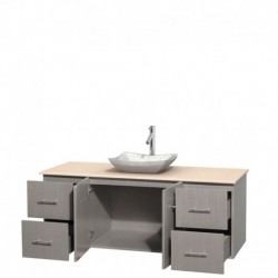 60 inch Single Bathroom Vanity in Gray Oak, Ivory Marble Countertop, Avalon White Carrera Marble Sink, and No Mirror