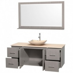 60 inch Single Bathroom Vanity in Gray Oak, Ivory Marble Countertop, Arista Ivory Marble Sink, and 58 inch Mirror