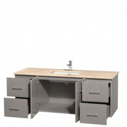 60 inch Single Bathroom Vanity in Gray Oak, Ivory Marble Countertop, Undermount Square Sink, and No Mirror