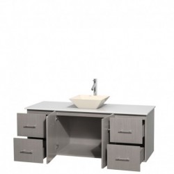 60 inch Single Bathroom Vanity in Gray Oak, White Man-Made Stone Countertop, Pyra Bone Porcelain Sink, and No Mirror