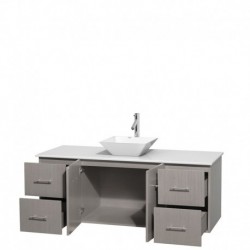 60 inch Single Bathroom Vanity in Gray Oak, White Man-Made Stone Countertop, Pyra White Porcelain Sink, and No Mirror