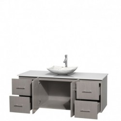 60 inch Single Bathroom Vanity in Gray Oak, White Man-Made Stone Countertop, Arista White Carrera Marble Sink, and No Mirror