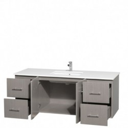 60 inch Single Bathroom Vanity in Gray Oak, White Man-Made Stone Countertop, Undermount Square Sink, and No Mirror