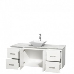 60 inch Single Bathroom Vanity in Matte White, White Carrera Marble Countertop, Pyra White Porcelain Sink, and No Mirror