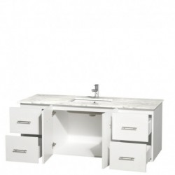 60 inch Single Bathroom Vanity in Matte White, White Carrera Marble Countertop, Undermount Square Sink, and No Mirror
