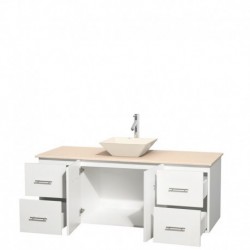 60 inch Single Bathroom Vanity in Matte White, Ivory Marble Countertop, Pyra Bone Porcelain Sink, and No Mirror