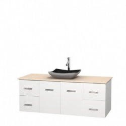 60 inch Single Bathroom Vanity in Matte White, Ivory Marble Countertop, Altair Black Granite Sink, and No Mirror