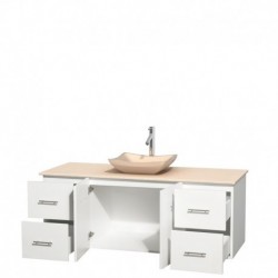 60 inch Single Bathroom Vanity in Matte White, Ivory Marble Countertop, Avalon Ivory Marble Sink, and No Mirror