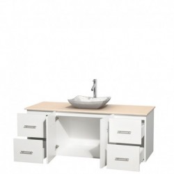 60 inch Single Bathroom Vanity in Matte White, Ivory Marble Countertop, Avalon White Carrera Marble Sink, and No Mirror