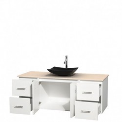 60 inch Single Bathroom Vanity in Matte White, Ivory Marble Countertop, Arista Black Granite Sink, and No Mirror