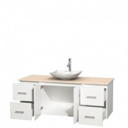 60 inch Single Bathroom Vanity in Matte White, Ivory Marble Countertop, Arista White Carrera Marble Sink, and No Mirror