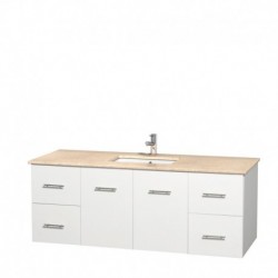 60 inch Single Bathroom Vanity in Matte White, Ivory Marble Countertop, Undermount Square Sink, and No Mirror