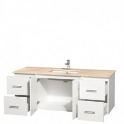 60 inch Single Bathroom Vanity in Matte White, Ivory Marble Countertop, Undermount Square Sink, and No Mirror