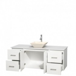 60 inch Single Bathroom Vanity in Matte White, White Man-Made Stone Countertop, Pyra Bone Porcelain Sink, and No Mirror