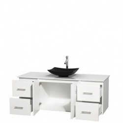 60 inch Single Bathroom Vanity in Matte White, White Man-Made Stone Countertop, Arista Black Granite Sink, and No Mirror