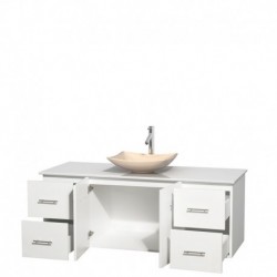 60 inch Single Bathroom Vanity in Matte White, White Man-Made Stone Countertop, Arista Ivory Marble Sink, and No Mirror