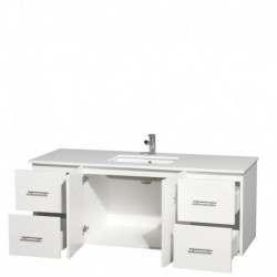 60 inch Single Bathroom Vanity in Matte White, White Man-Made Stone Countertop, Undermount Square Sink, and No Mirror