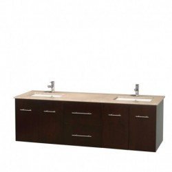 72 inch Double Bathroom Vanity in Espresso, Ivory Marble Countertop, Undermount Square Sinks, and No Mirror
